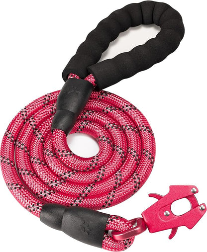 GEIT 2/4/5/6FT Dog Leash, Heavy Duty Rope Leashes, Reflective Nylon Pet Lead with Aluminum Quick Release/Locking Tactical Frog Clip for Small Medium and Large Dogs, Red, 1/2 inch