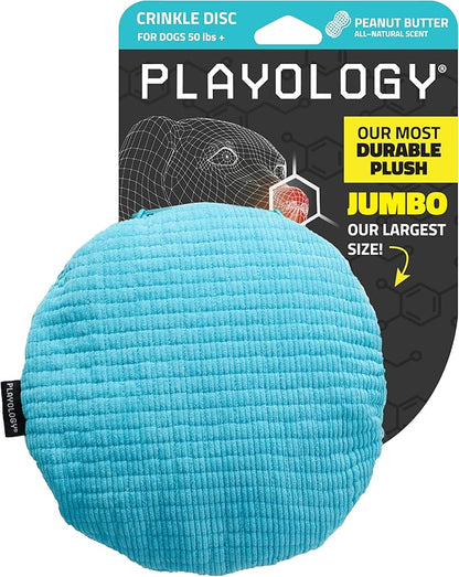 Playology Dog Toys | Plush Toy Crinkle Disc for Dogs | Jumbo Peanut Butter Scented Toy - Easy to Clean and Made from Non Toxic Materials
