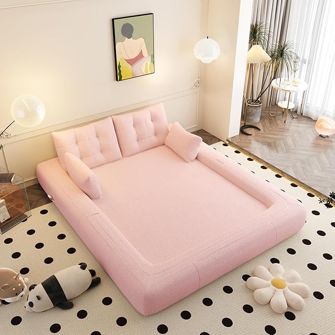 KEIKI 78.7" Foldable Human Dog Bed – 3-in-1 Multi-Functional Sofa Bed, Foam-Filled Teddy Fabric Sleeper for Living Room, Guest Room, or Playroom – Pink