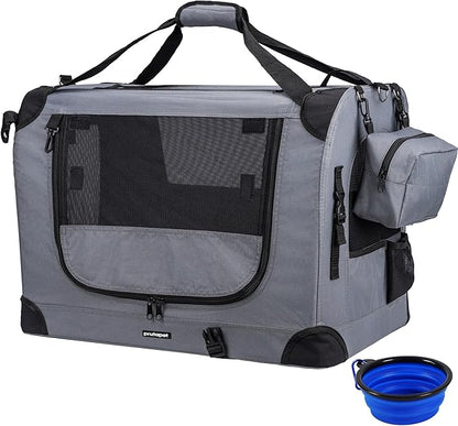 Prutapet Large Cat Carrier 24"x16.5"x16.5" Portable Dog Crate for Small Medium Dogs Collapsible Traveling Pet Crate with Collapsible Bowl