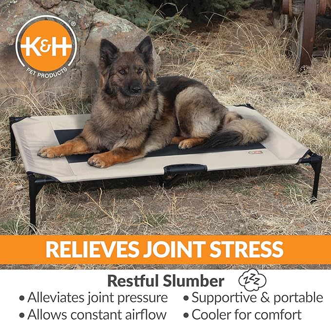K&H Pet Products Outdoor Elevated Dog Cot, Breathable Cooling Elevated Cot Hammock Pet Bed for XL Dogs, Washable Mesh Cover, Raised Metal Frame, Collapsible, Portable - Extra-Large 50 X 32in Taupe