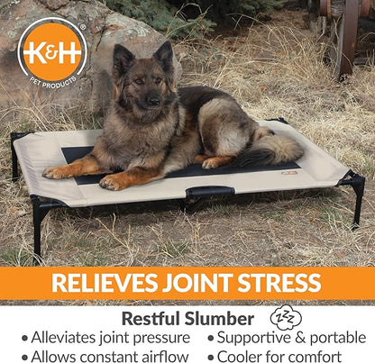 K&H Pet Products Outdoor Elevated Dog Cot, Breathable Cooling Elevated Cot Hammock Pet Bed for XL Dogs, Washable Mesh Cover, Raised Metal Frame, Collapsible, Portable - Extra-Large 50 X 32in Taupe