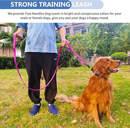Strong Heavy Duty Dog Leash - 5ft Reflective Nylon Training Leash with Soft Padded Double Handle & Auto Lock Frog Clip - Safety Traffic Control for Large Medium Small Dogs No Pull Walk Hot Pink,5ft