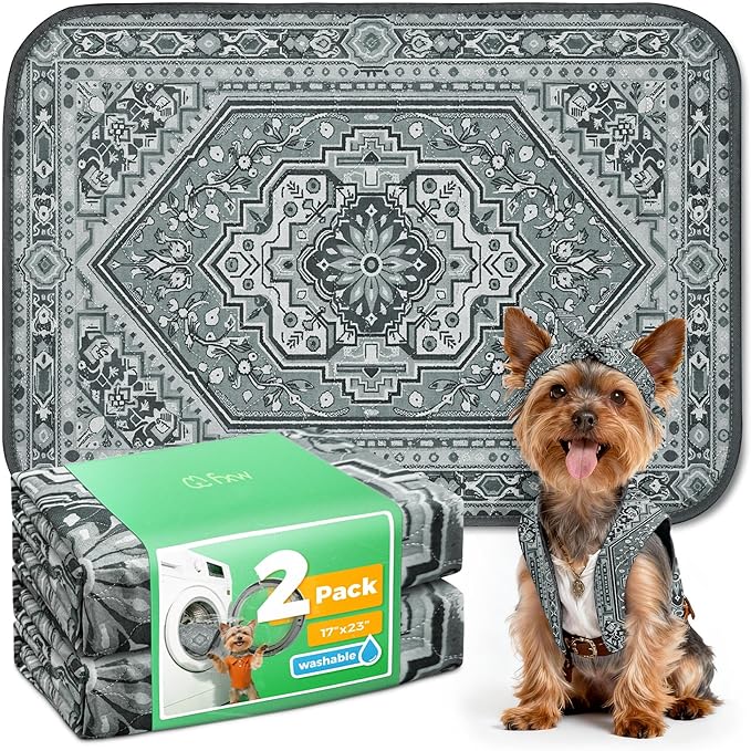 FXW Washable Pee Pads for Dogs, Puppy Pads with Super Absorbent, Specifically Designed for 24inch Cages, 17" x 23" Rectangle, Boho Grey, 2 Packs
