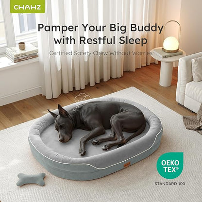 CWAWZ XXL Orthopedic Dog Bed, 53 in. Dog Bed for Large Sized Dogs with Full-Surround Bolsters, Dual-Sided Dog Cooling Beds with Memory Foam, Washable Pet Sofa Couch with Nonslip Bottom, Light Grey