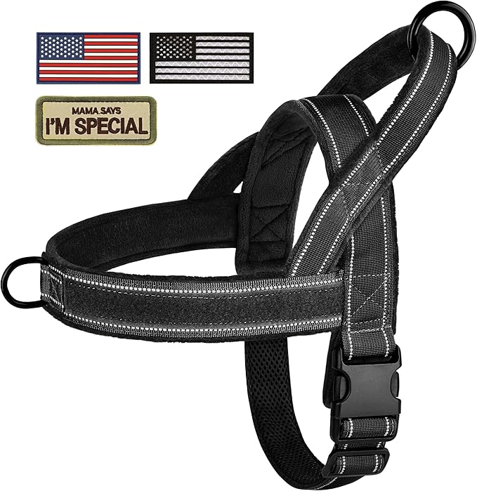 Forestpaw No Pull Dog Harness with Large Handle,Slip on Reflective Vest with Quick Release Buckle,Comfortable Flannel Lining for Medium Large Dogs Walking Training (Includes 3 Patches),Black XL
