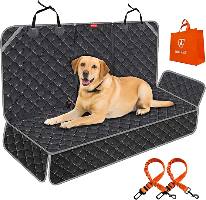 TEKCraft Dog Car Seat Cover Pet Back seat Cover for Dogs Rear Seat Cover Backseat Protector Auto Bench Covers Waterproof Protectors Universal Accessories fit for Cars SUVs Trucks