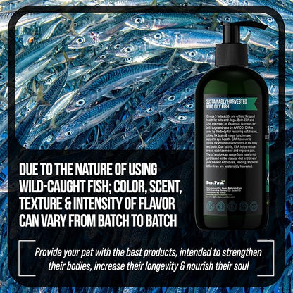 Best Paw Nutrition - Pure Omega Fish Oil for Dogs, Cats & Ferrets - Liquid Supplement for Joint Pain Relief - Soft Skin & Shiny Coat - Omega 3 Fish Oil Pets Love - 16oz