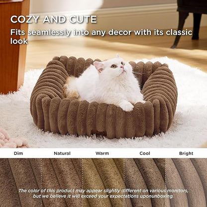 Bedsure ComfyFleece Cute Dog Bed for Small Dogs & Cats - Washable Furry Puppy Beds, Rectangle Orthopedic Corduroy Fleece Pet Beds with Removable Zipper Cover, 20x19x6inches, Camel Brown