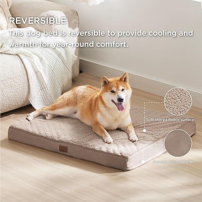 Bedsure Dog Beds Large Sized Dog - Comfy Flat Pet Beds with Removable Washable Cover, Orthopedic Egg Crate Foam Puppy Mat, Suitable for Pet Up to 65 lbs
