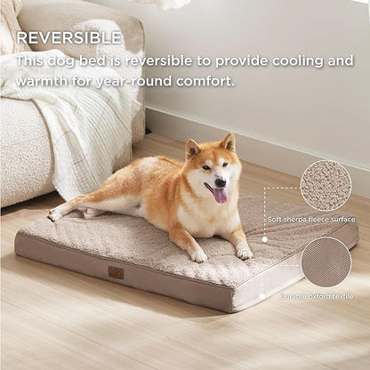 Bedsure Dog Beds Large Sized Dog - Comfy Flat Pet Beds with Removable Washable Cover, Orthopedic Egg Crate Foam Puppy Mat, Suitable for Pet Up to 65 lbs