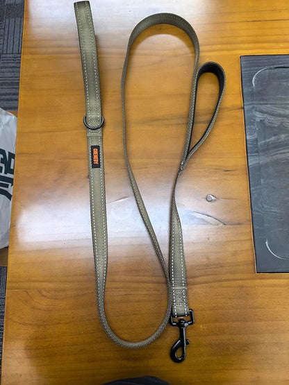 Heavy Duty Double Handle Dog Leash - Reflective Training Lead, Perfect for Medium to Large Dogs (5FT, Deep Green)
