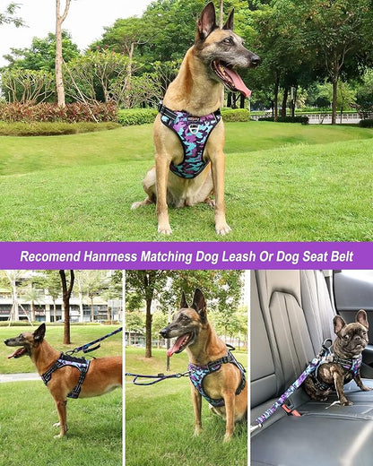 Hotsky Tactical Dog Harness No Pull，Adjustable Service Dog Vest Reflective Military Pet Harness with Control Handle Molle Loop Panels for Training Walking Running(Purple Camo, M)