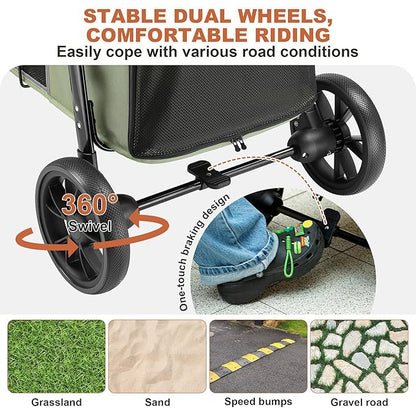AOPEC Medium Dog Stroller, Dual Entry One-Touch Folding,Small and Medium Pet Stroller,360° Rotating Front Wheels,70 lbs Weight Capacity for Outdoor Travel and Elderly Dogs - Green