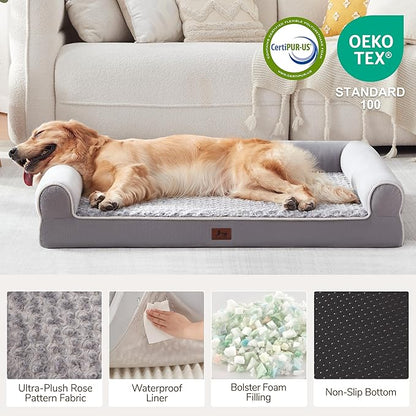 Warmrest Large Dog Beds Large Sized Dogs 45x35x7 Inch, Orthopedic XXL XL Dog Bed for Medium Size Dogs, Big Waterproof Couch Sofa with Removable Washable Cover for Pet, Light Grey