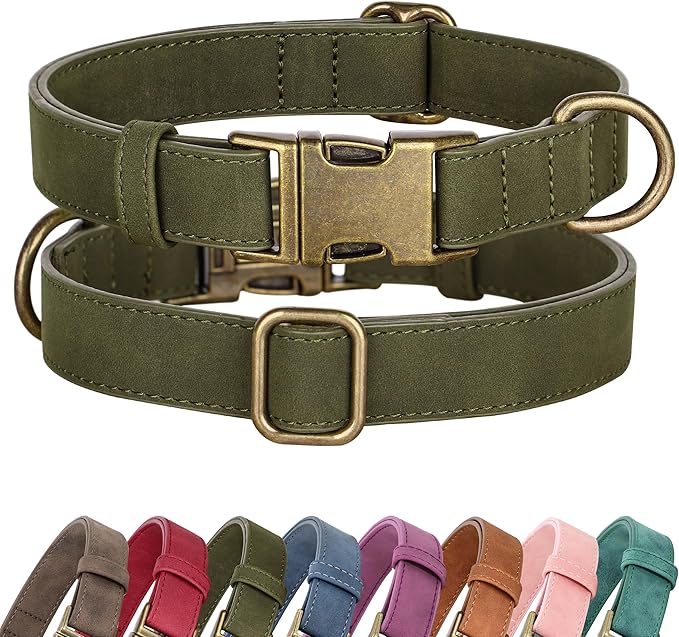 Didog Soft PU Leather Dog Collar, Stylish Quick Released Dog Collars for Large Dogs, Easy Clean Adjustable Pet Collar for Daily Walking, Dark Green, XL Fit 17-27" Neck