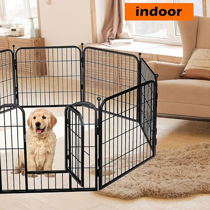 FOUWICK Dog Playpen Designed for Puppies/Small Dogs, Expandable Dog Pen for Indoor, 24 inch 8 Panels.Perfect Dog Pen for Camping, Yard, RV, Garden Fence, Black