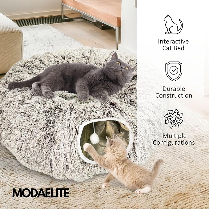 Circular Cat Tunnel for Indoor Cat - Indoor Kitty Tunnel - Cats Toy - Brown