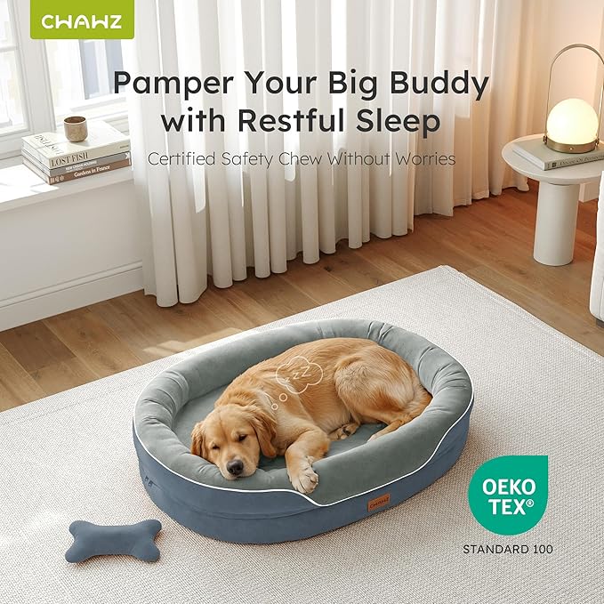 CWAWZ XL Orthopedic Dog Bed, Extra Large Dog Bed, Dog Sofa for Large Sized Dogs with Full-Surround Bolsters, Dual-Sided Dog Cooling Bed with Memory Foam, Washable Sofa with Nonslip Bottom, Dark Grey