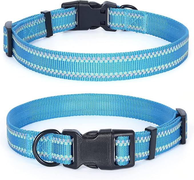 Mile High Life Reflective Dog Collar, Basic Dog Collars Adjustable Quick Release, Soft Nylon Pet Collar with Metal D-Ring for Small Medium Large Dogs (Hot Blue, M Neck13-17")