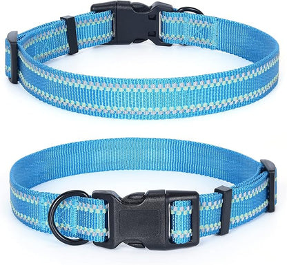 Mile High Life Reflective Dog Collar, Basic Dog Collars Adjustable Quick Release, Soft Nylon Pet Collar with Metal D-Ring for Small Medium Large Dogs (Hot Blue, S Neck11-15")