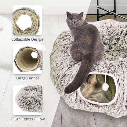Circular Cat Tunnel for Indoor Cat - Indoor Kitty Tunnel - Cats Toy - Brown