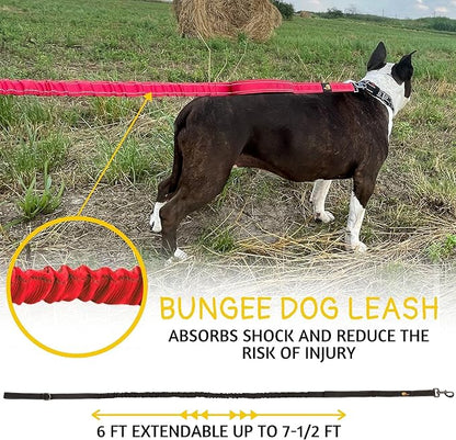 ADITYNA Tactical Bungee Dog Leash 6ft-7.5ft - Shock Absorbing Lead with 2 Padded Handles, Metal Clasp, Car Seatbelt - Heavy Duty No Pull for Medium, Large & XL Breeds