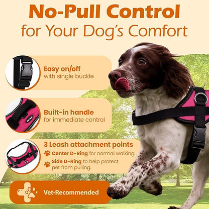 Bark Appeal Pink No-Pull Dog Harness for Extra Small Sized Pets – Adjustable, Reflective Vest with 3 Leash Clips for Added Control, Easy Walks & Training – XS