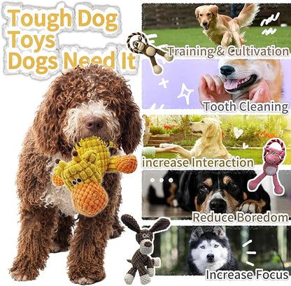 Plush Wrinkled Squeaky Dog Toy,2-Pack The Best Durable Teething Puppy Rope Chew Toy Keeps Them Busy Playing Hide-and-Seek Suitable for Puppy, Medium Dogs and Large Dogs (Yellow & Brown)