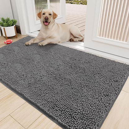 Amyracel Absorbent Dog Door Mat for Muddy Paws, 60" x 24" Non Slip Washable Door Mat Indoor Entrance, Quick Dry Chenille Pet Entry Rugs for Entryway Indoor, Grey