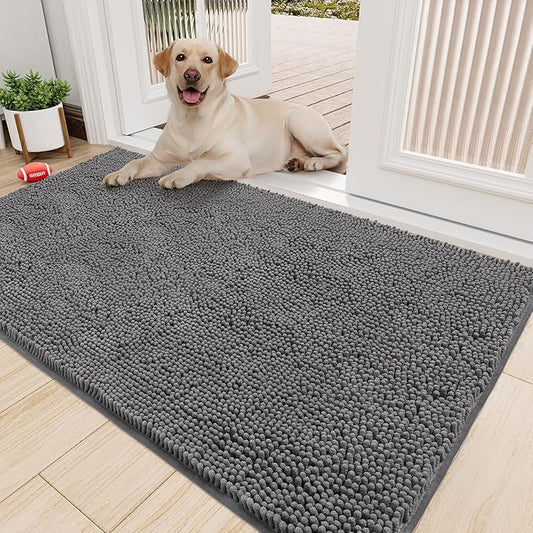 Amyracel Absorbent Dog Door Mat for Muddy Paws, 60" x 24" Non Slip Washable Door Mat Indoor Entrance, Quick Dry Chenille Pet Entry Rugs for Entryway Indoor, Grey