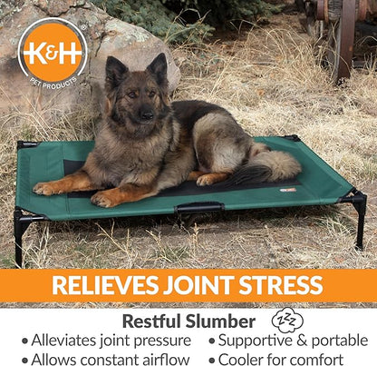 K&H Pet Products Outdoor Elevated Dog Cot, Breathable Cooling Elevated Cot Hammock Pet Bed for XL Dogs, Washable Mesh Cover, Raised Metal Frame, Collapsible, Portable - Extra-Large 50 X 32in Green