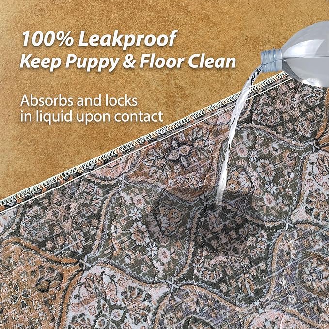 nunubaby Washable Pee Pads for Dogs, Stylish, Non-Slip and Leak-Proof Pee Pads. Reusable Potty Pads for Dogs for Crates and Floors.(Brown/Multi, 36" x72" )