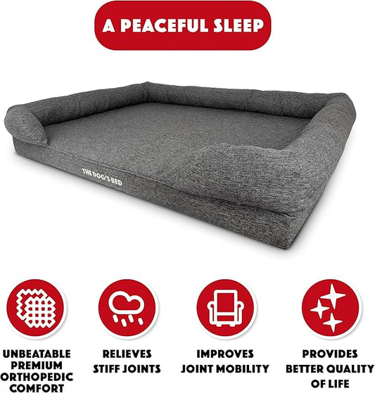 The Dog’s Bed, XXL Grey Fur Memory Foam, Pain Relief: Arthritis, Hip & Elbow Dysplasia, Post Surgery, Lameness, Supportive, Calming, Waterproof, Washable Cover, Veterinary Approved