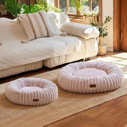 FUKUMARU Dog Bed, Calming Donut Dog Beds for Anxious Dogs, Modern Aesthetic Cat Bed with Gradient Print, Cute Round Pet Beds with Washable Cover, Orthopedic Puppy Bed, Camel, Medium, 30 inches