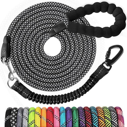 jenico Long Dog Leash 10FT: Heavy Duty Rope Leashes for Dogs Training with Swivel Lockable Hook Reflective Threads Bungee and Padded Handle - Dog Lead for Large Small Medium Dogs Outside Walking
