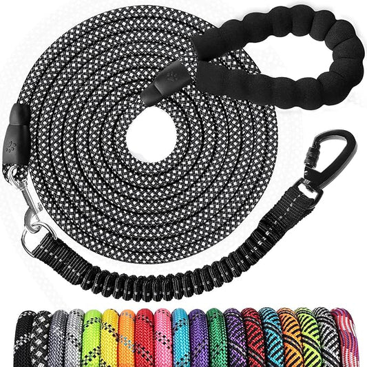 jenico Long Dog Leash 30FT: Heavy Duty Rope Leashes for Dogs Training with Swivel Lockable Hook Reflective Threads Bungee and Padded Handle - Dog Lead for Large Small Medium Dogs Outside