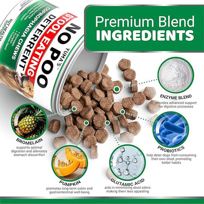 YUMA'S No Poo Chews for Dogs - 170 Count - Coprophagia No Poop Eating Deterrent for Dogs - Stop Eating Poop for Canine - Gut Health - Probiotics & Digestive Enzymes Supplement - Made in USA