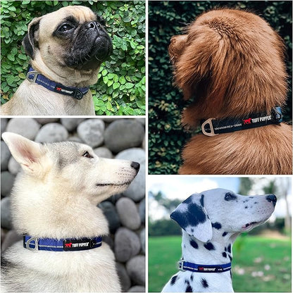 Tuff Pupper Heavy Duty Reflective Dog Collar with Aluminum D-Ring Leash Clip | Separate Dog ID Tag Attachment | Easy Sizing for All Breeds