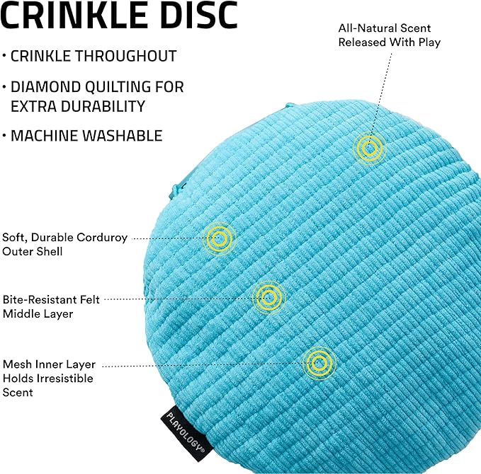 Playology Dog Toys | Plush Toy Crinkle Disc for Dogs | Jumbo Peanut Butter Scented Toy - Easy to Clean and Made from Non Toxic Materials