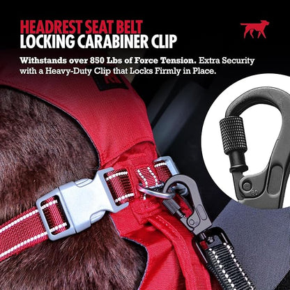 Tuff Pupper Dog Seat Belt for Car Headrest | Adjustable Length Dog Car Harness Restraint | Heavy-Duty Aviation Aluminum Carabiner & Tactical Buckle | Universal Fit for Small, Medium & Large Dogs