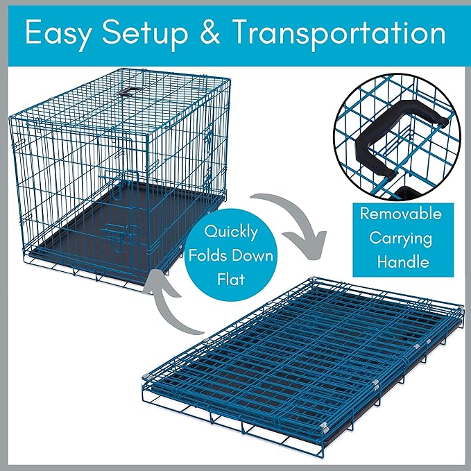 Internet's Best Wire Dog Kennel | Medium (36 Inches) | Double Door Metal Steel Crates | Indoor Outdoor Pet Home | Folding and Collapsible Cage | Blue