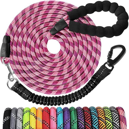 Long Dog Leash 10 FT: Heavy Duty Rope Leashes for Dogs Training with Swivel Lockable Hook Reflective Threads Bungee and Padded Handle - Dog Lead for Large Small Medium Dogs Outside Walking Hiking Red