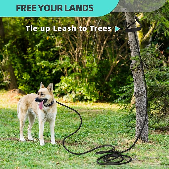 Mile High Life Long Dog Leash, with Comfortable Padded Handle, Black Nylon Rope Leash with Steel Tips, Heavy Duty 15 Feet Pet Leashes (Black,15 Feet)
