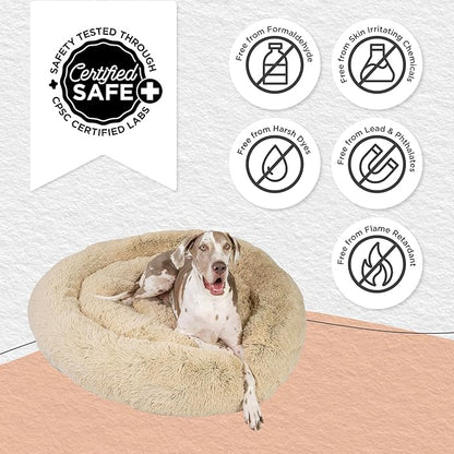 Best Friends by Sheri The Original Calming Donut Dog Bed – Washable Plush Pet Bed for XXL Breeds up to 210 lbs, Shag Faux Fur, Taupe, XXL (54" x 54")