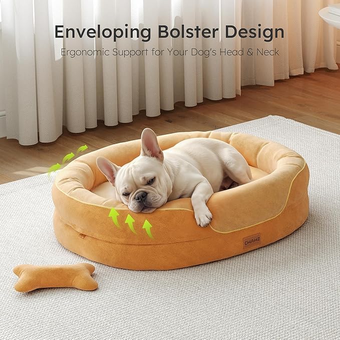 CWAWZ Large Orthopedic Dog Bed, 36 in. Dog Bed for Large Sized Dogs with Full-Surround Bolsters, Dual-Sided Dog Cooling Beds with Memory Foam, Washable Pet Sofa Couch with Nonslip Bottom, Brown