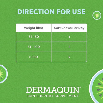 Nutramax Dermaquin Skin Support Supplement for Large Dogs, Supports Healthy Response to Allergens, with Hardy Kiwi, Omega-3s, and More, Tasty Soft Chews, 60 Count