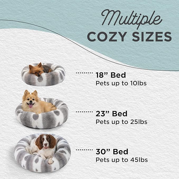 Best Friends by Sheri Patterned Lux Faux Fur Calming Donut Dog Bed, Gray, Small, 23x23