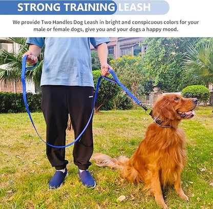 Strong Heavy Duty Dog Leash - 4ft Reflective Nylon Training Leash with Soft Padded Double Handle & Auto Lock Frog Clip - Safety Traffic Control for Large Medium Small Dogs No Pull Walk Dark Blue,4ft