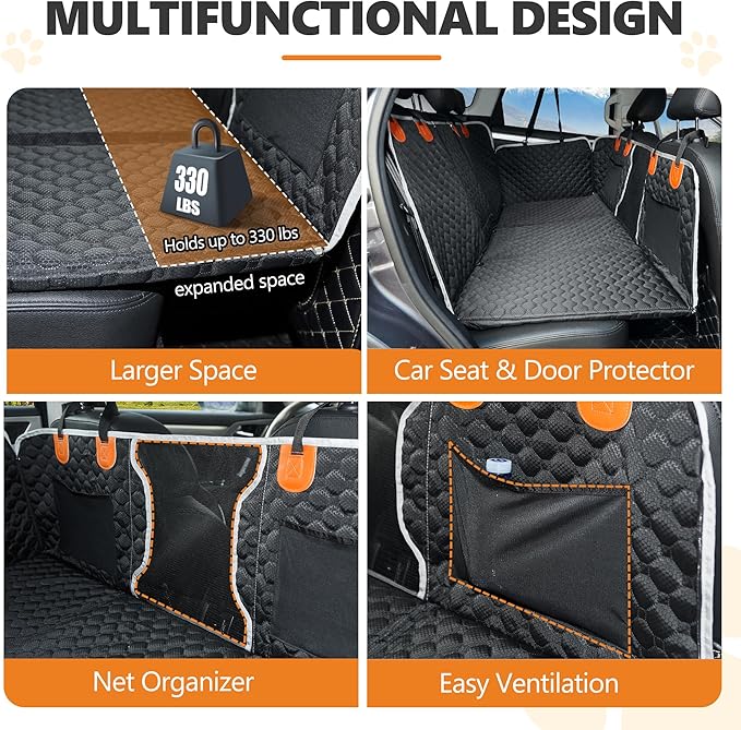 ANOSOSPECIAL Back Seat Extender for Dog,Waterproof Hard Bottom Dog Car Seat Cover for Back Seat Protector,Foldable Pet Hammock Bed,Easy Clean Travelling Accessories Car SUV Truck (Black)